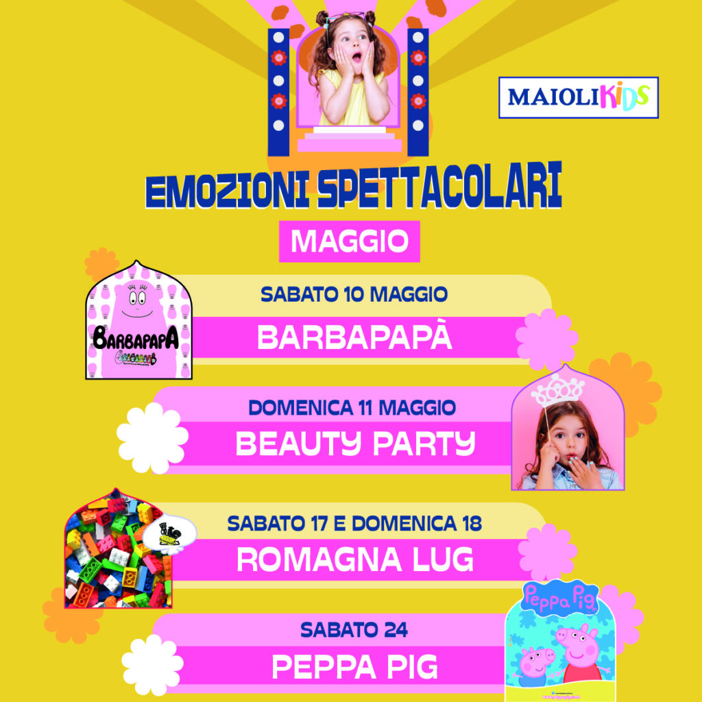 Eventi, maggio, maiolikids, famihlia, peppa pig, laboratori creativi