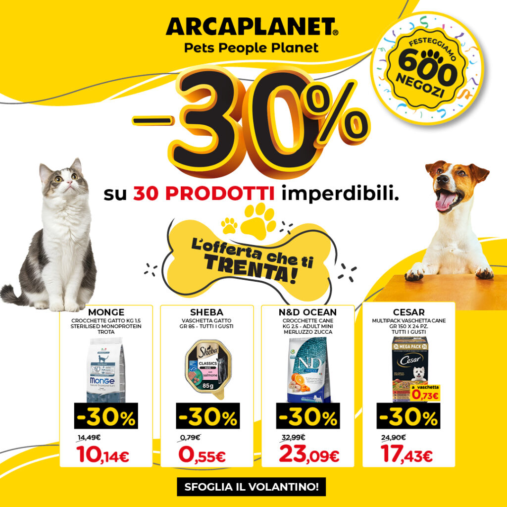 Arcaplanet, pet store, promozione, sconto, animali