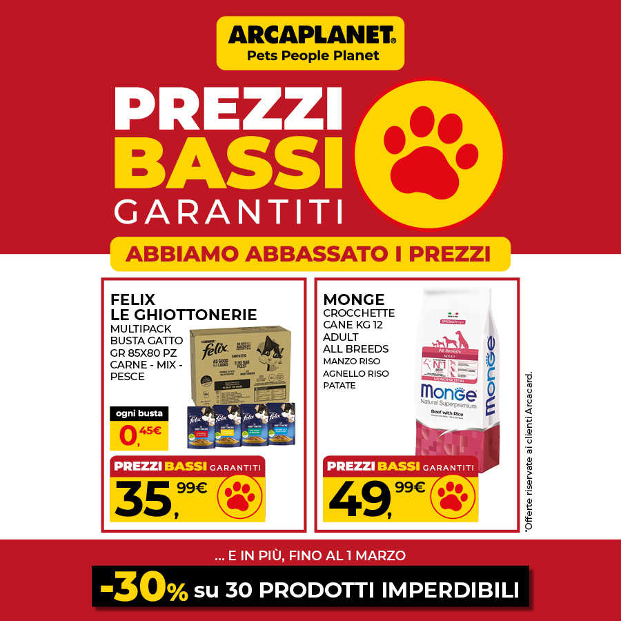 Arcaplanet, prezzi bassi, sconti, pet food